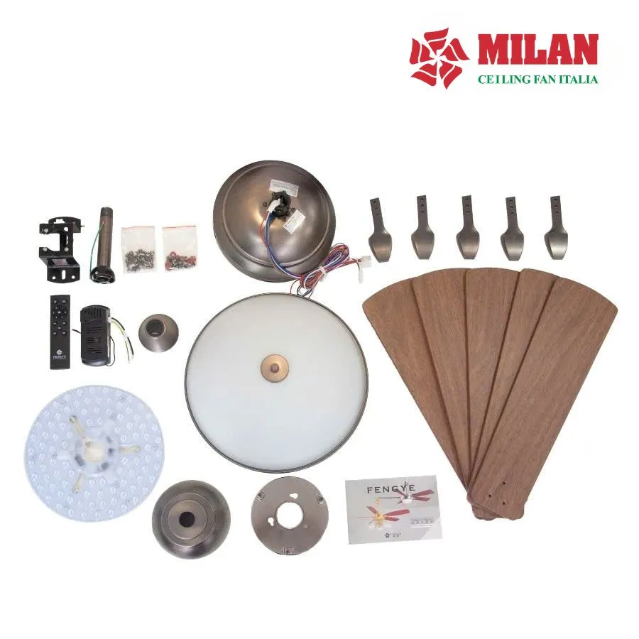 Chi tiết quạt trần đèn trang trí động cơ DC 5 cánh gỗ FY513 - OB